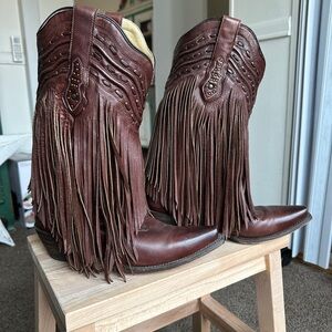 Fringe Cowboy Boots Womens 8.5 Brown
